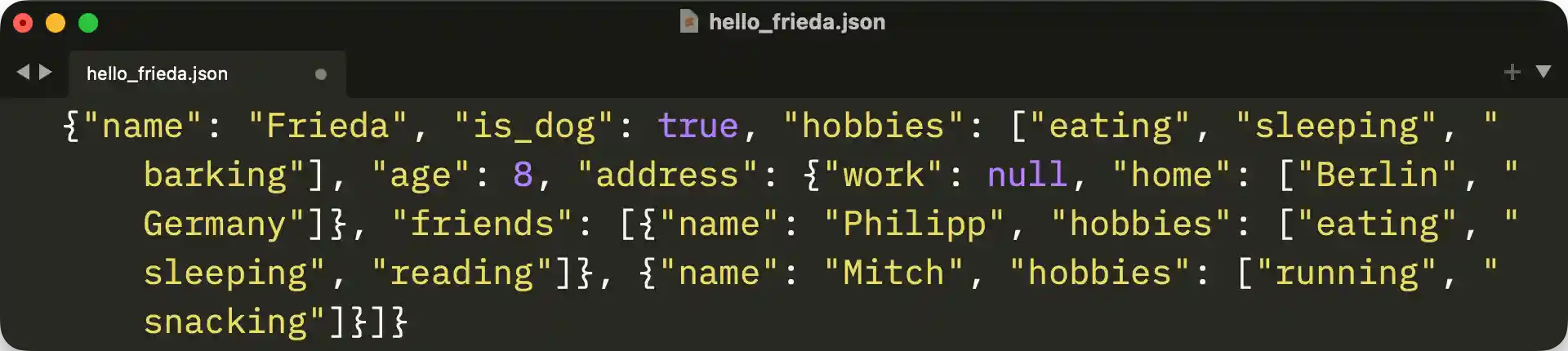 JSON code without any indentation