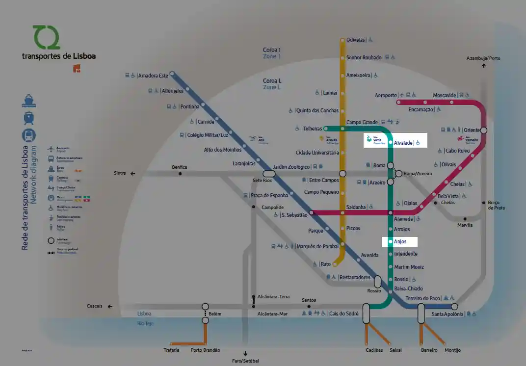Map to Lisbon Subway map
