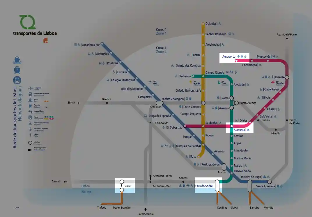 Map to Lisbon Subway map