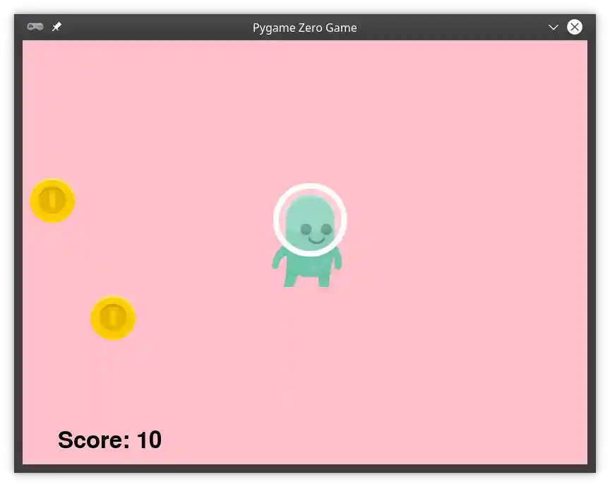 A coin-collecting game in Pygame Zero