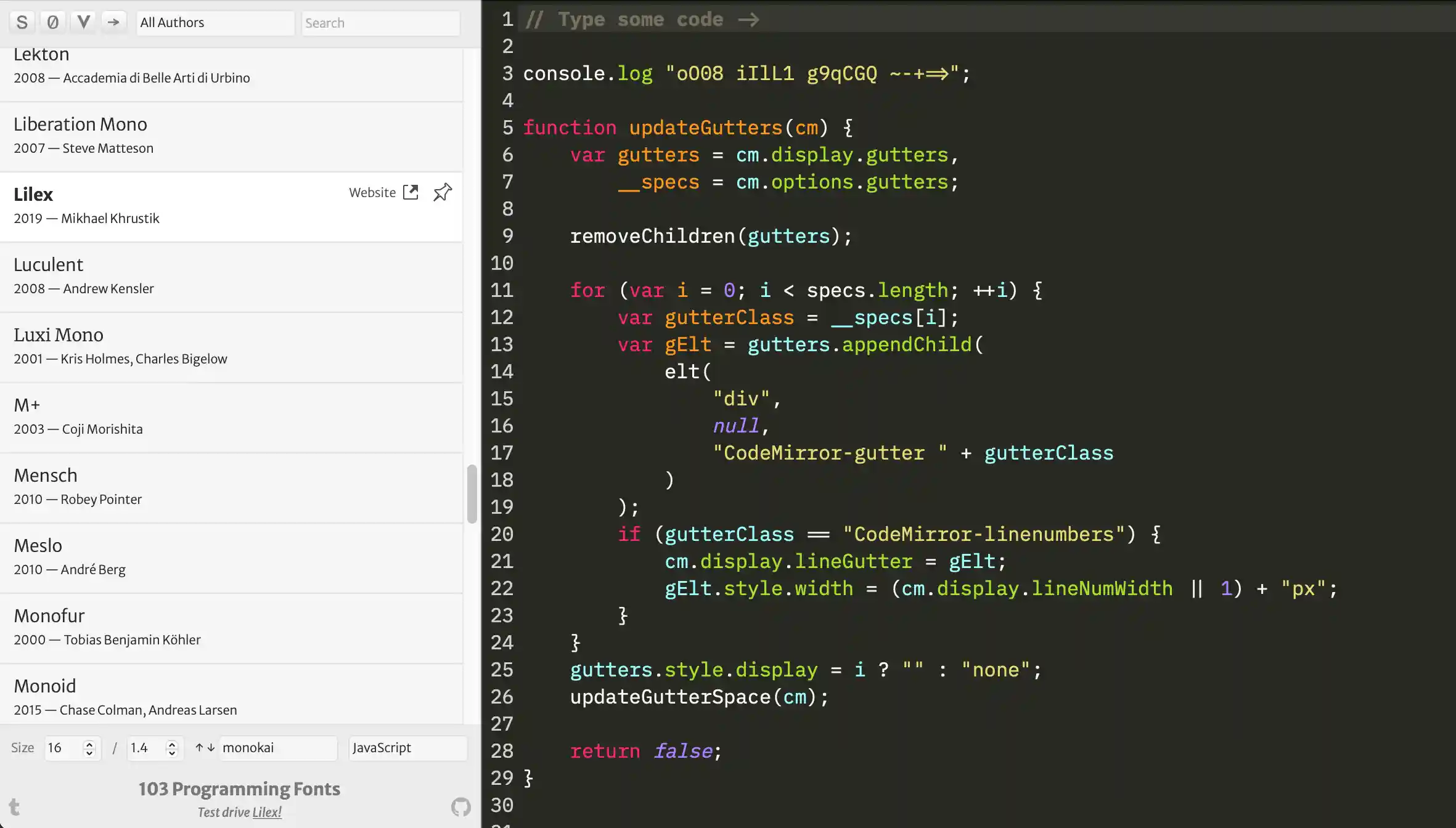 Selecting a programming font