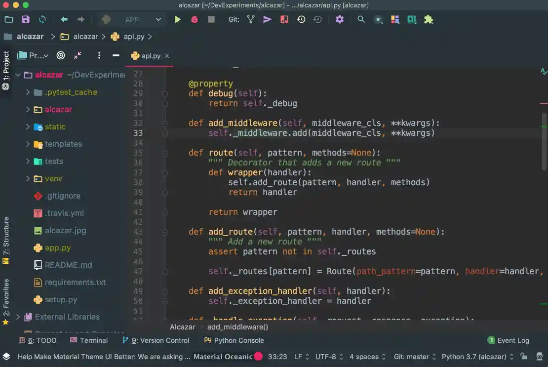 Material Theme in PyCharm