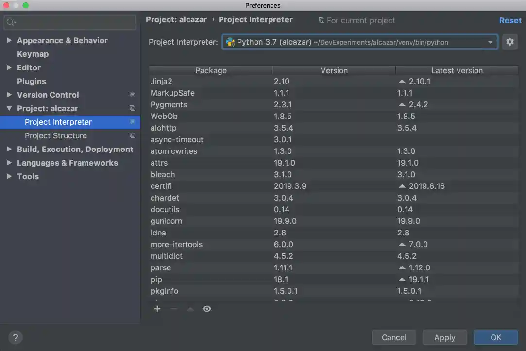 Project interpreter in PyCharm