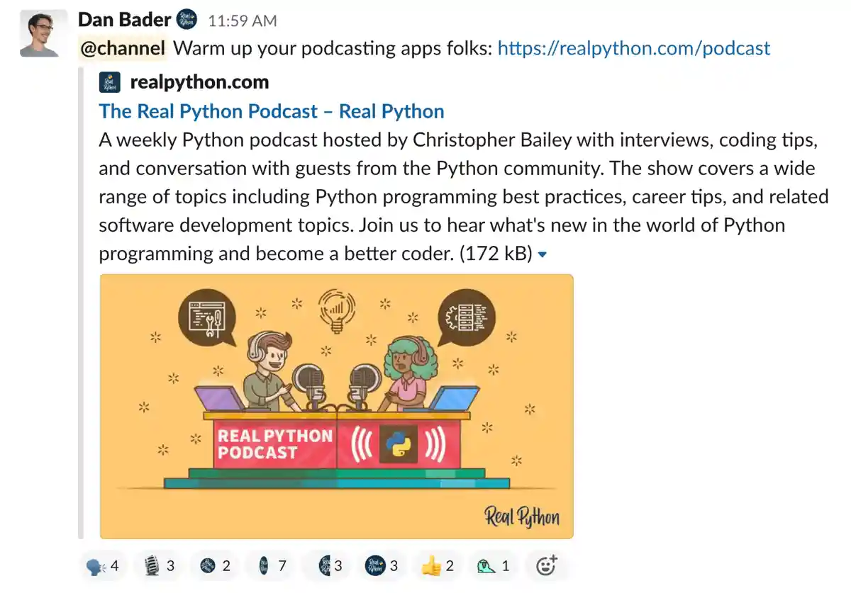 Real Python Podcast Community Slack Announcement
