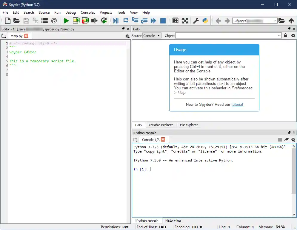 Spyder IDE's default view
