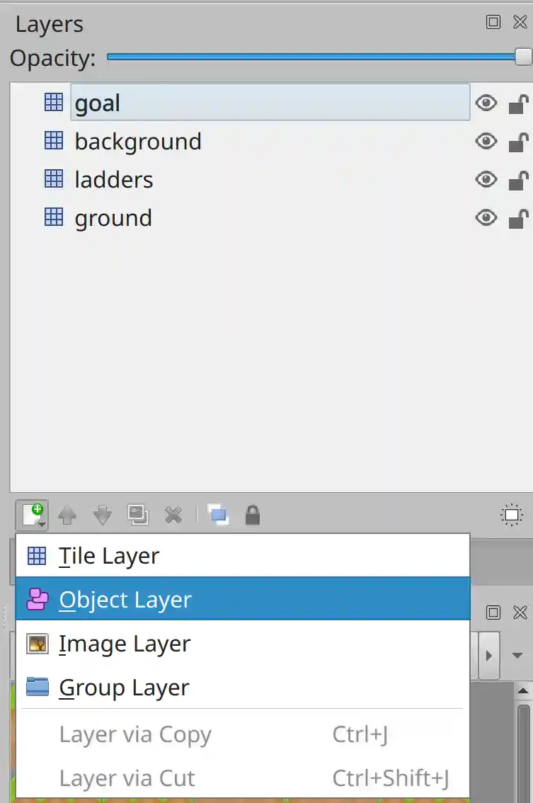 Creating a new object map layer in Tiled