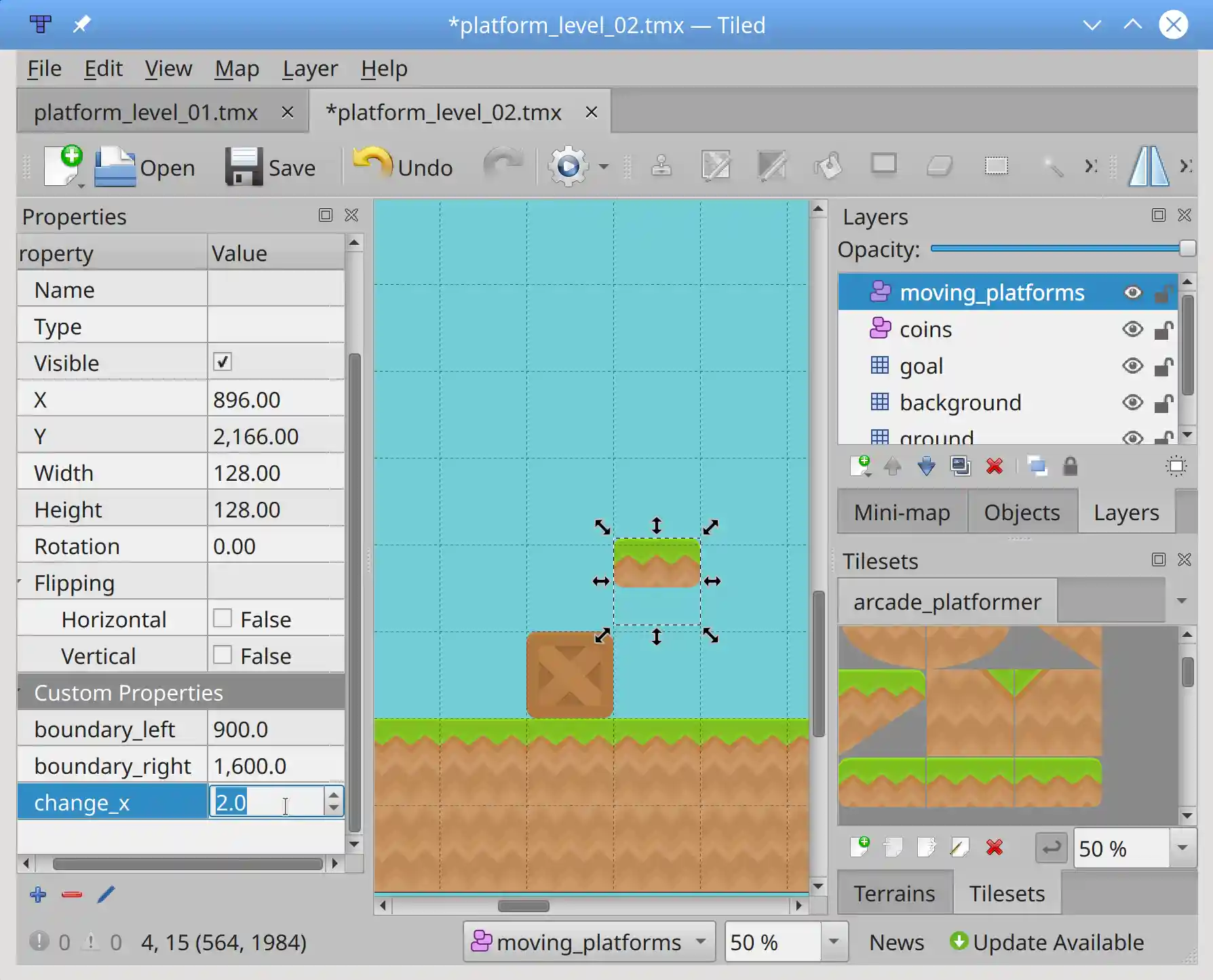 Defining custom properties for moving platforms