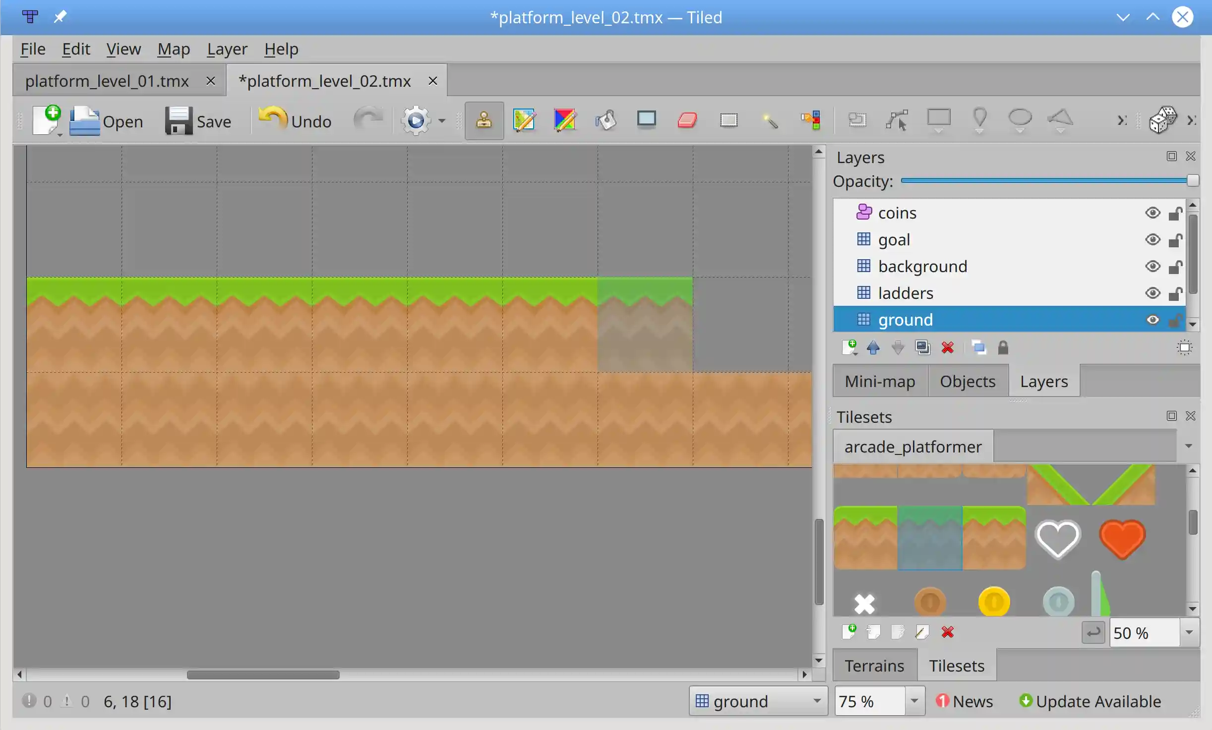 Placing grass tiles in Tiled