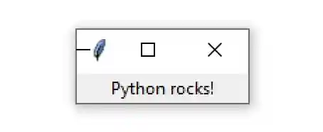 A Tkinter window containing the text "Python rocks!"
