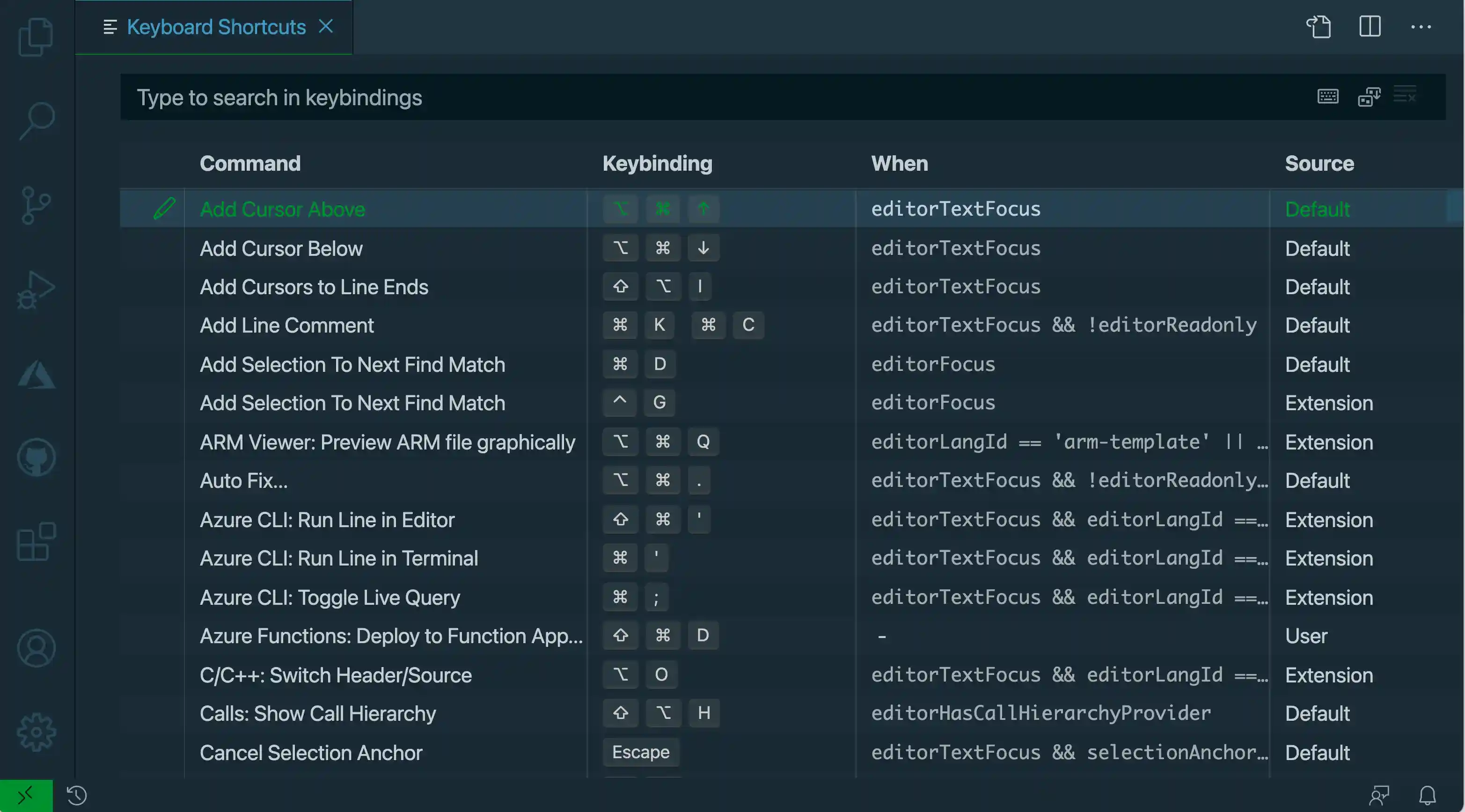 VS Code Keyboard Shortcut Window