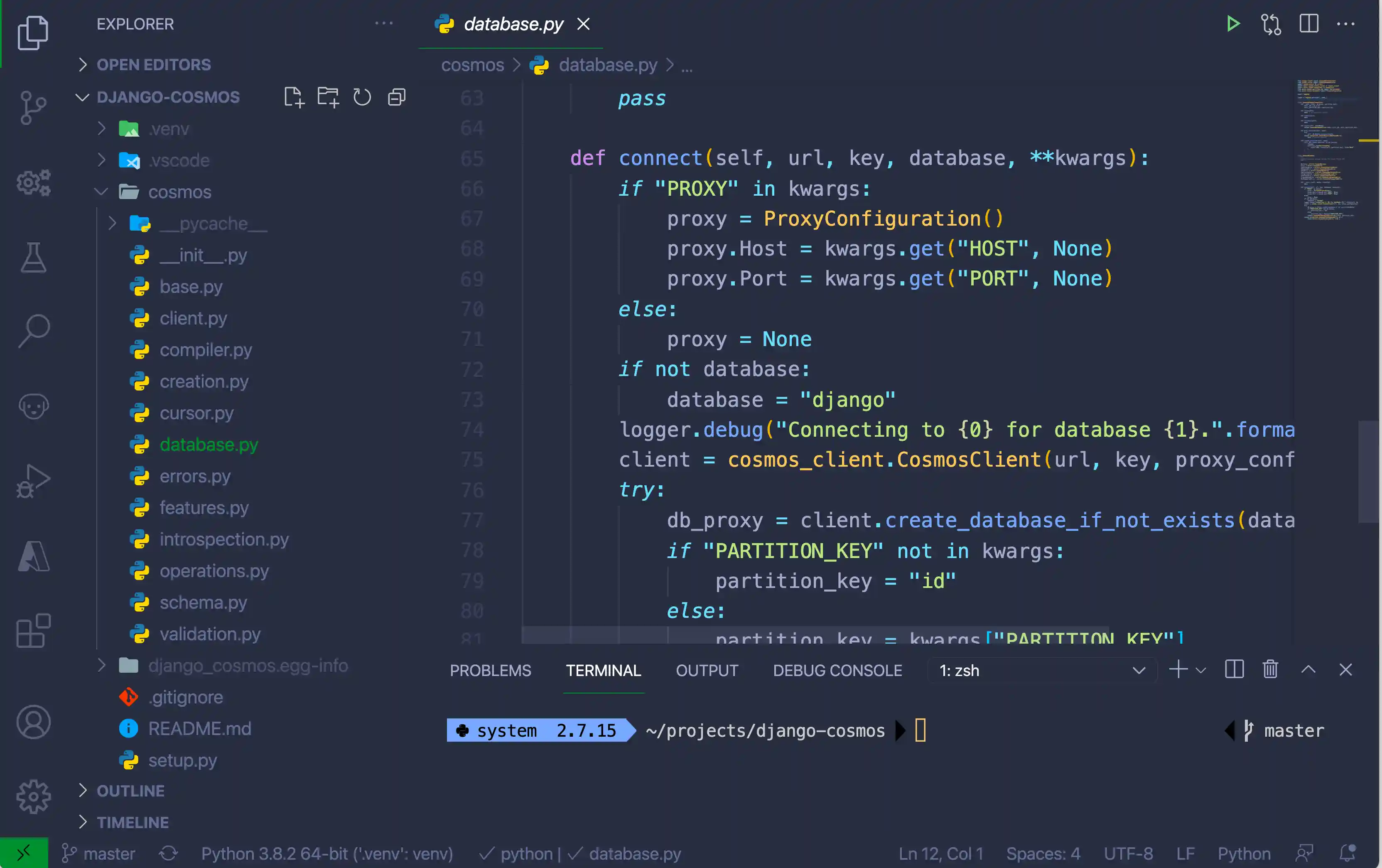 VS Code with the pale night color theme