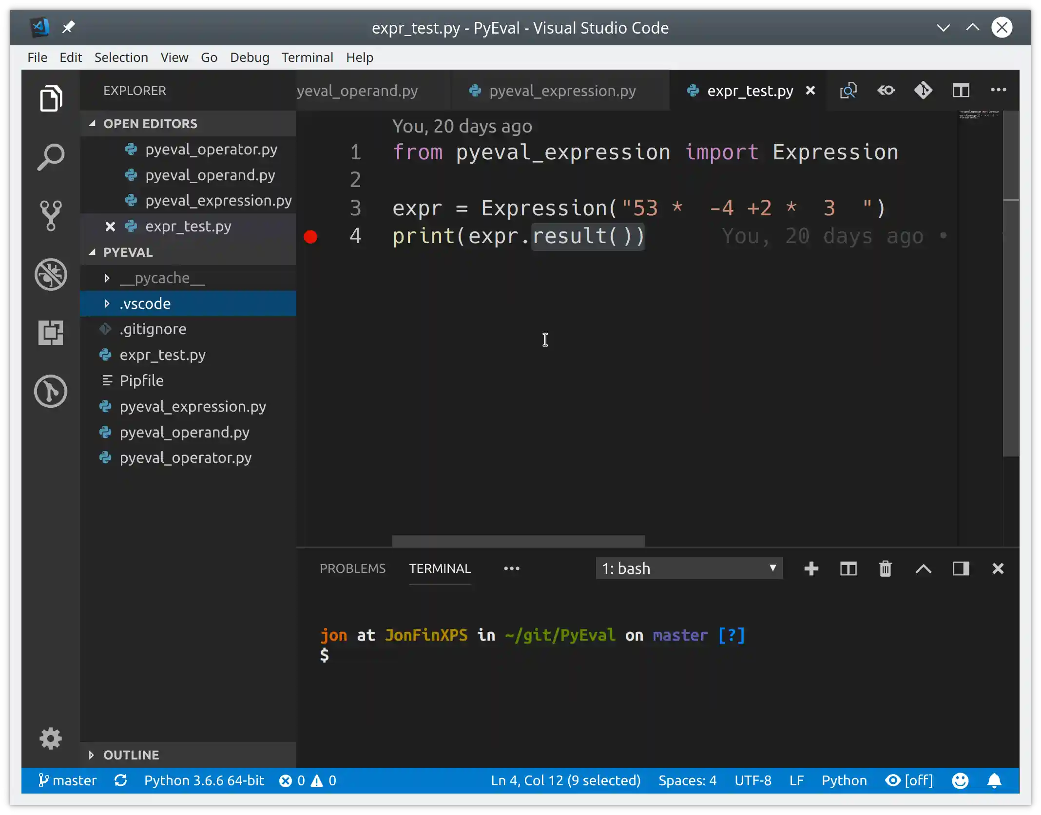 PyEval folder open in VSCode