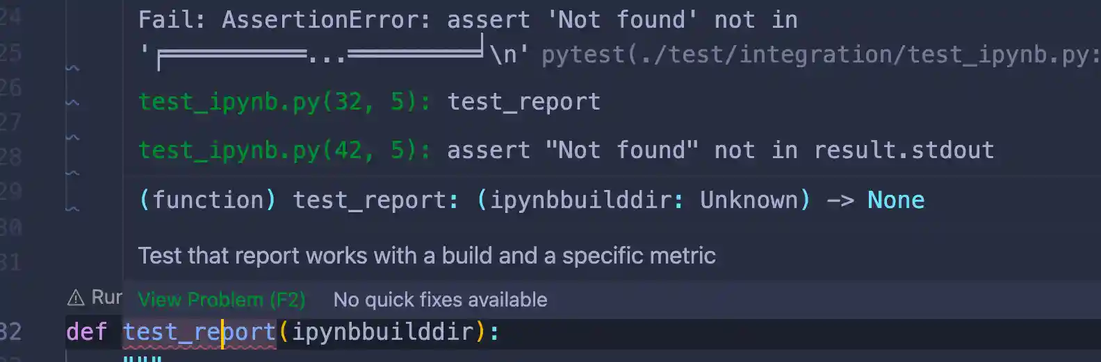VS Code test failure
