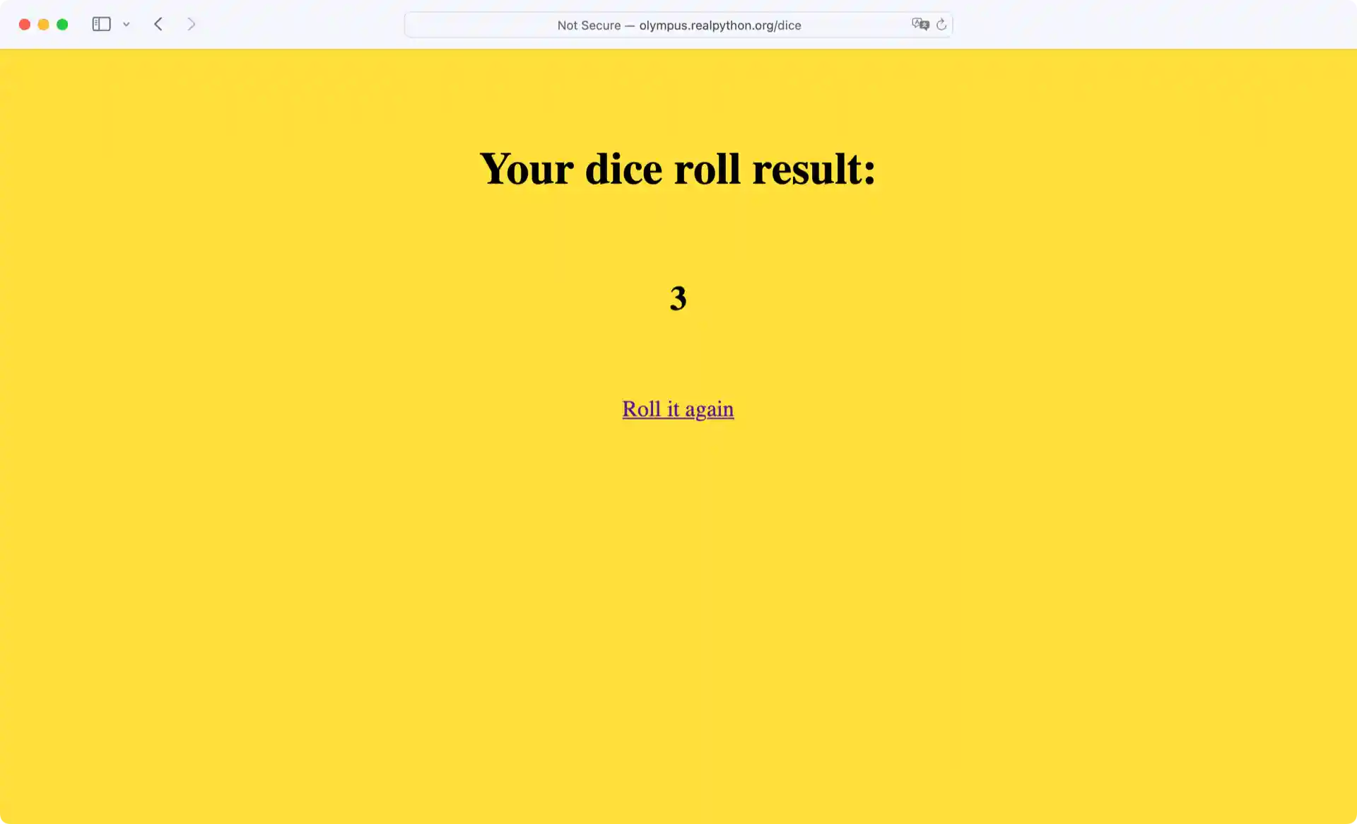 Screenshot of Website with random number