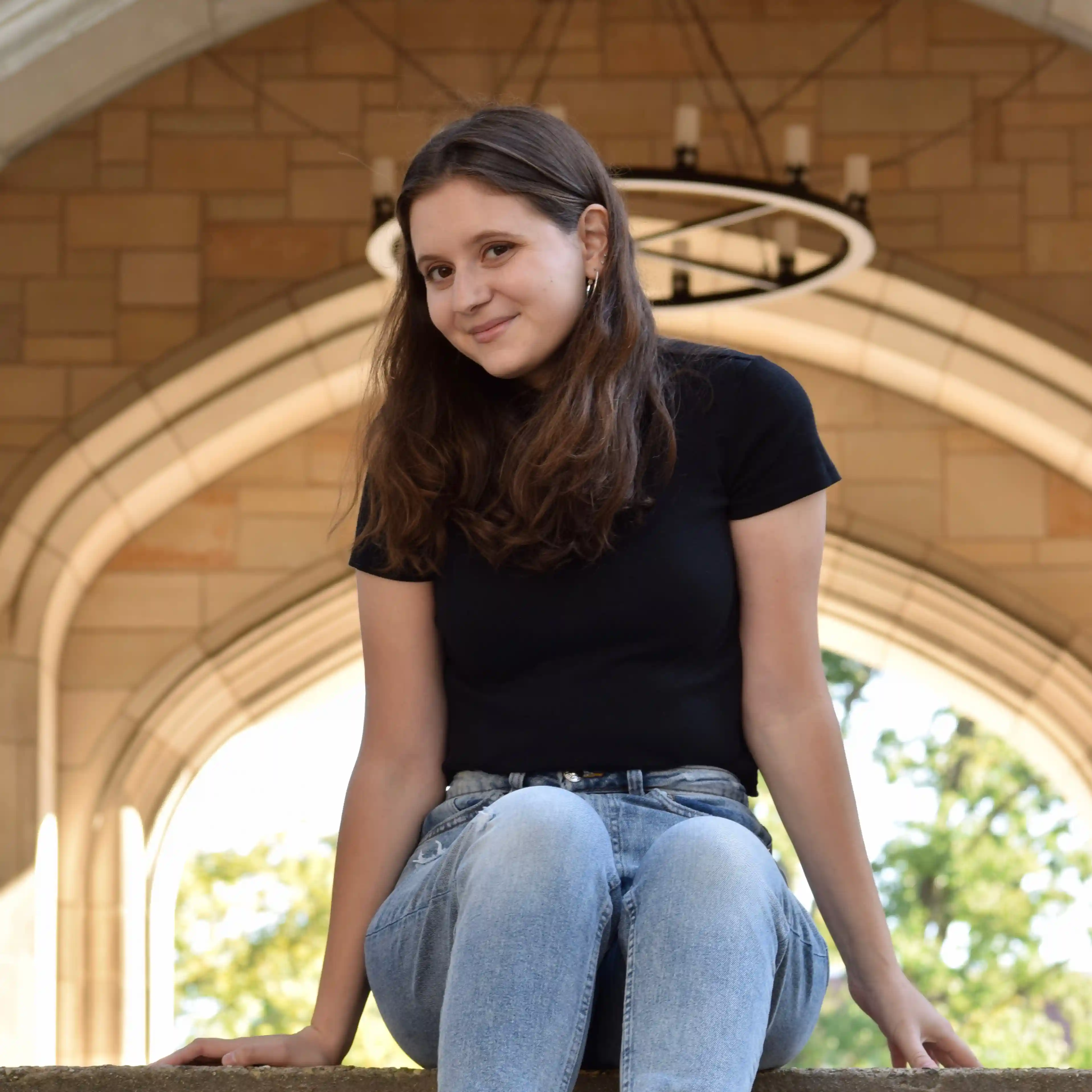 Fiona sitting on steps