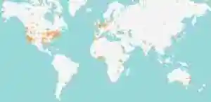 World map with geographic locations of attendees marked