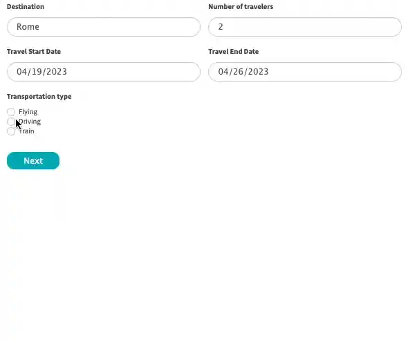 Travel planner calculator with conditional logic