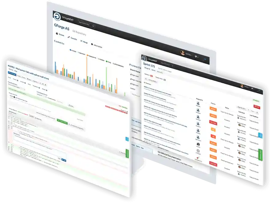 GForge all-in-one project management and DevOps platform dashboard