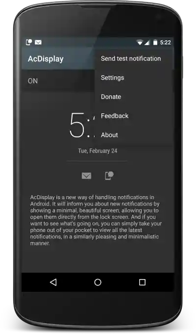 Main screen: handling notification