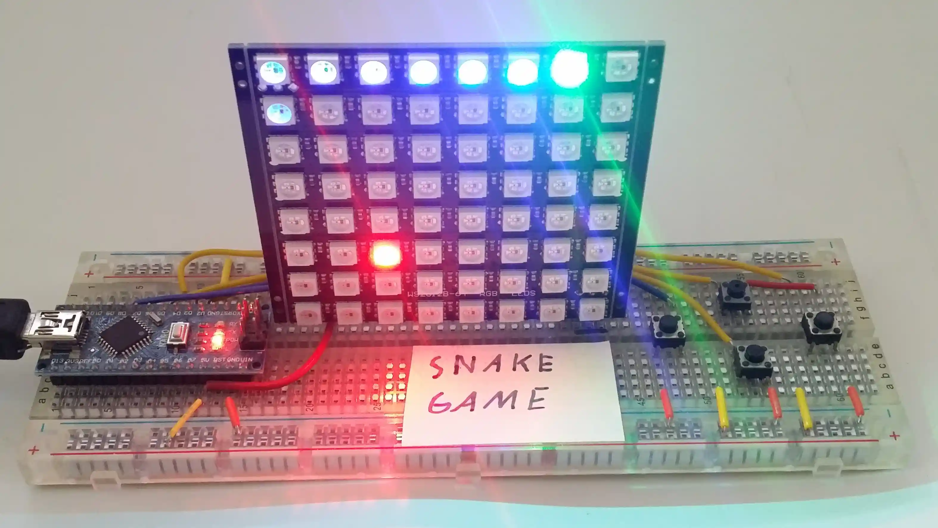 SnakeGame with 4 buttons on breadboard