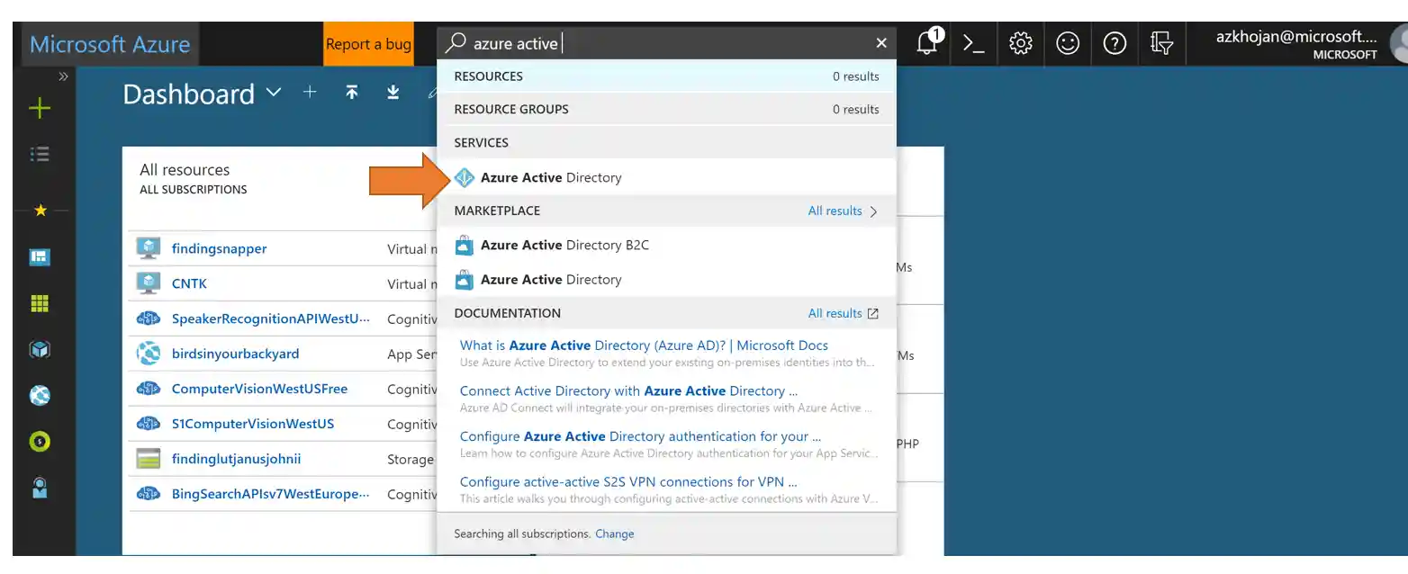 Screenshot of Azure Portal adding Azure active directory