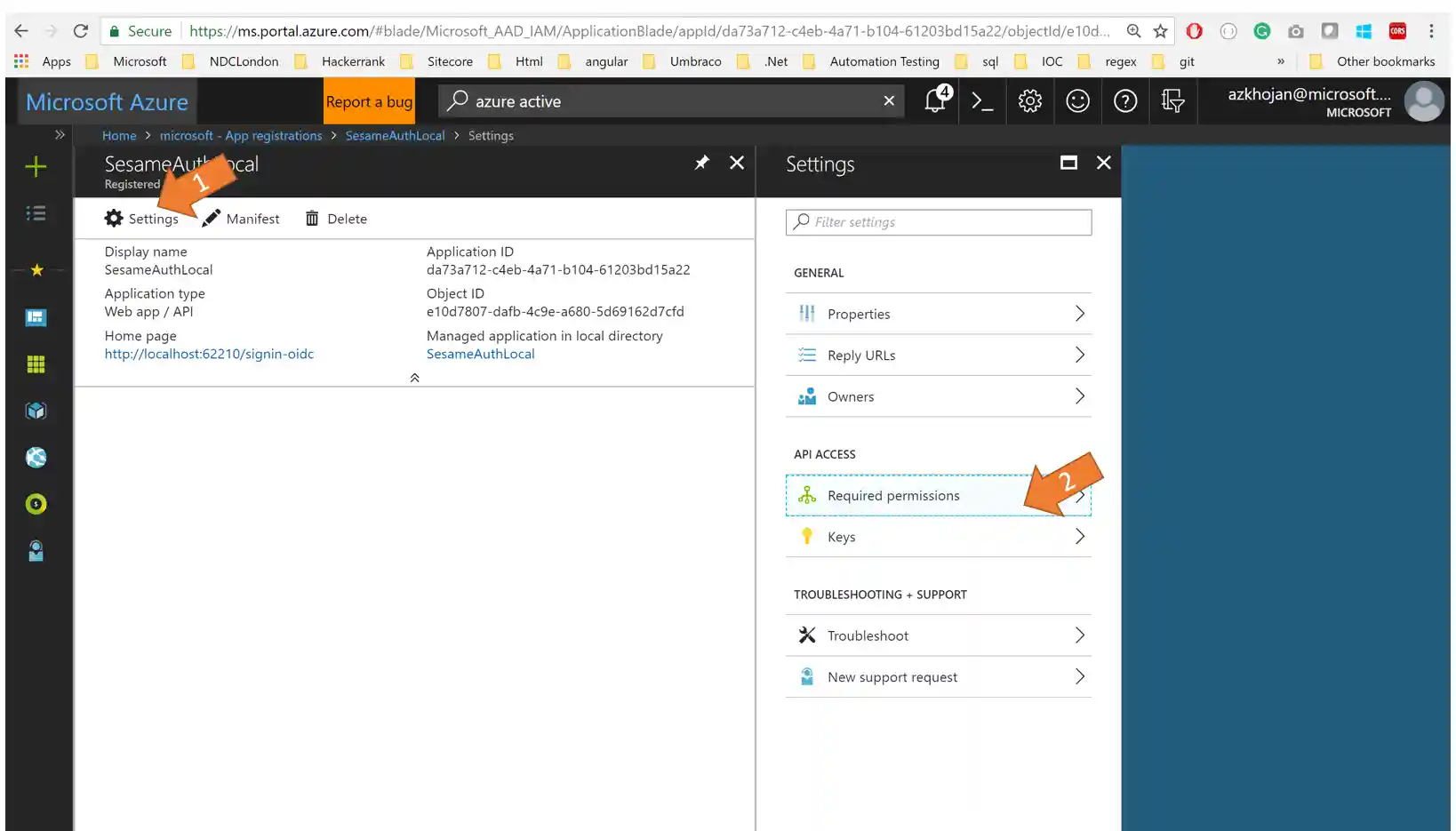 Screenshot of granting permission step 1