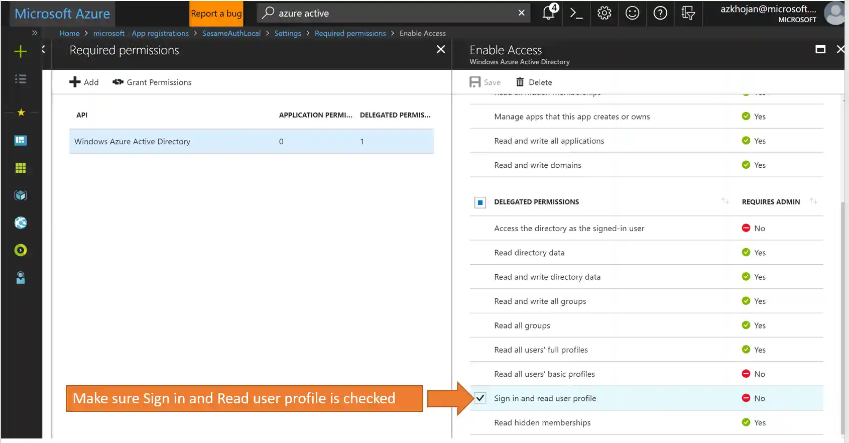 Screenshot of granting permission step 3