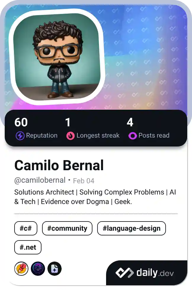 Camilo Bernal Dev Card en daily.dev — artículos y tendencias tech que sigo
