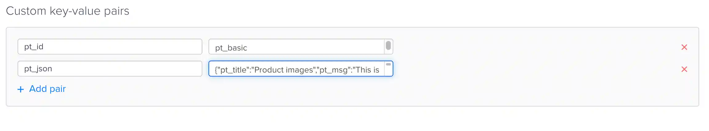 Dashboard Custom Key JSON