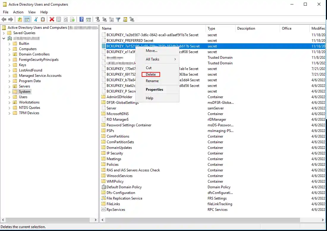 Delete DPAPI BackupKey