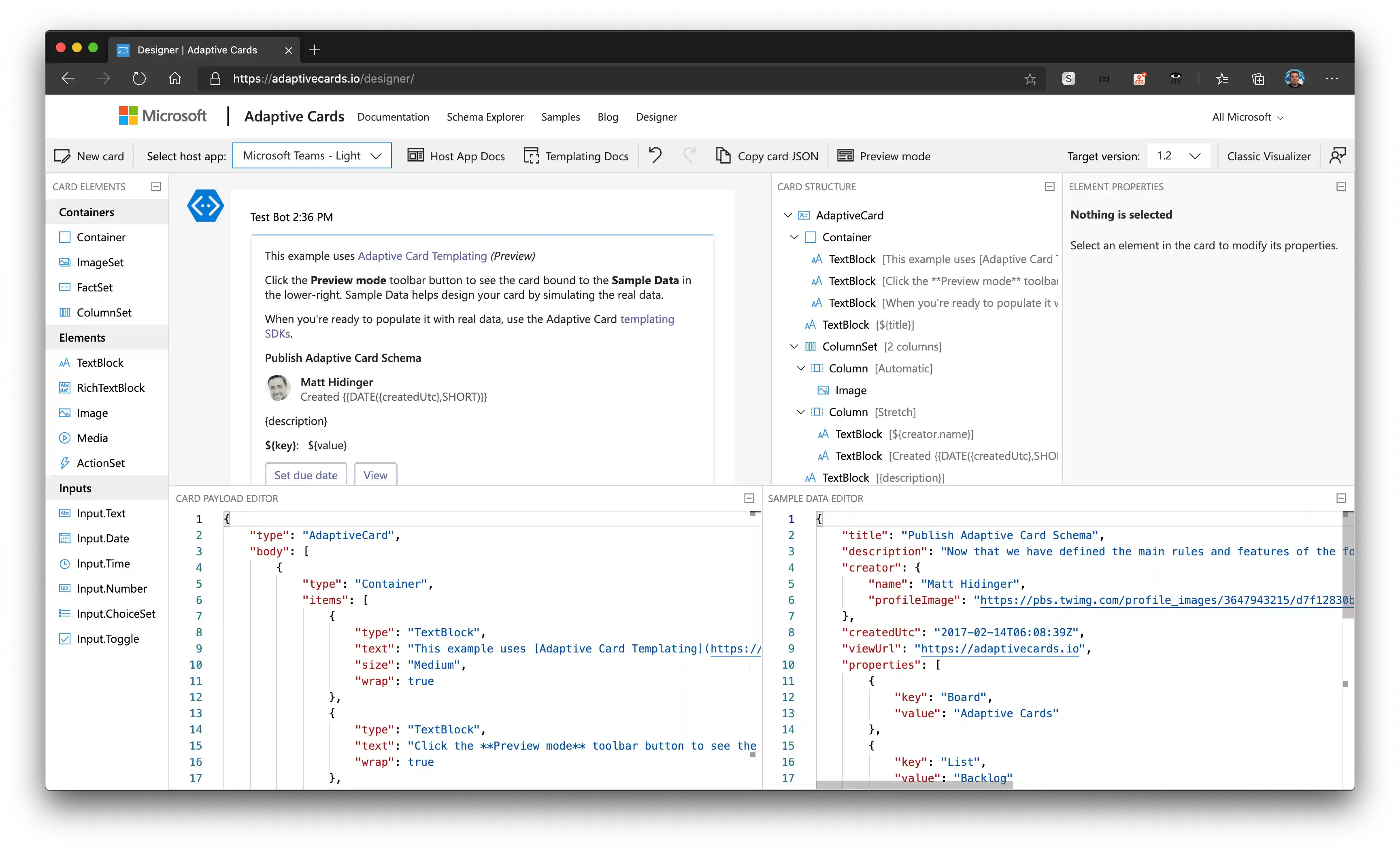 Adaptive Cards Designer