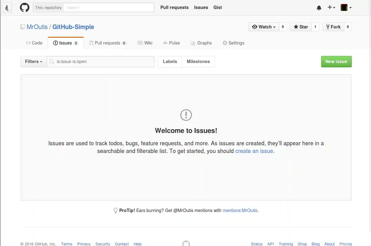 Github issues page