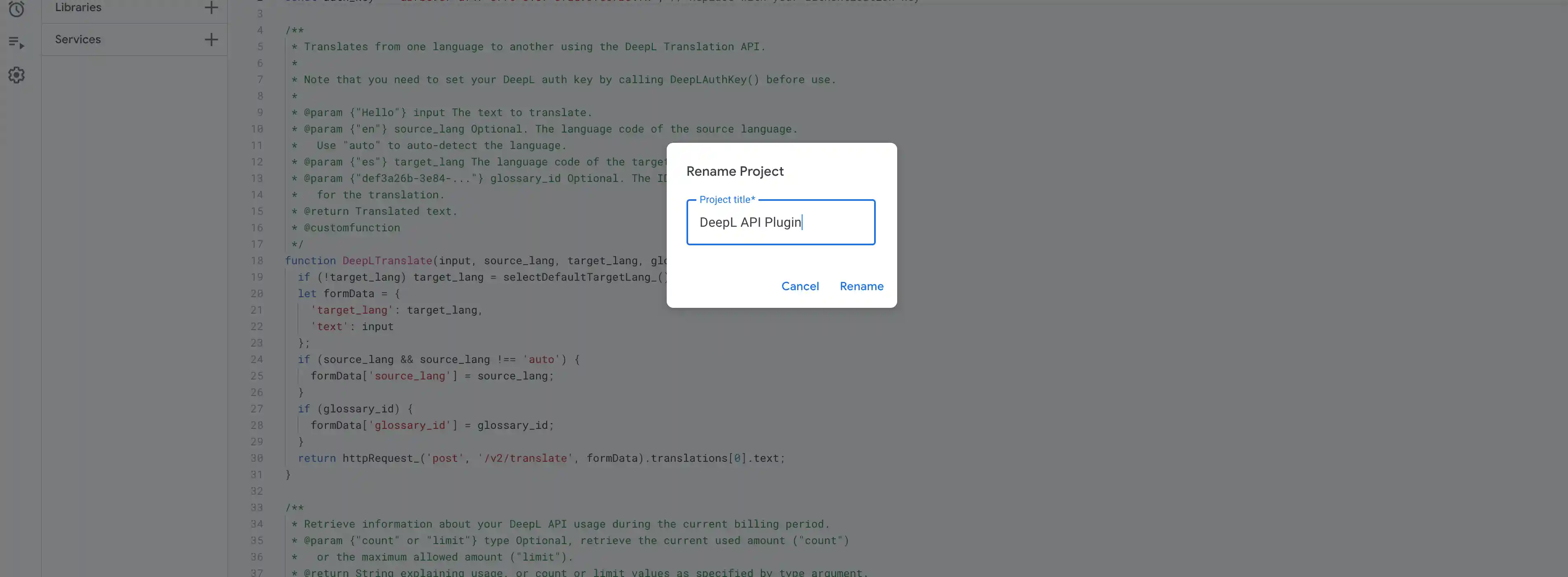 Rename the Apps Script project
