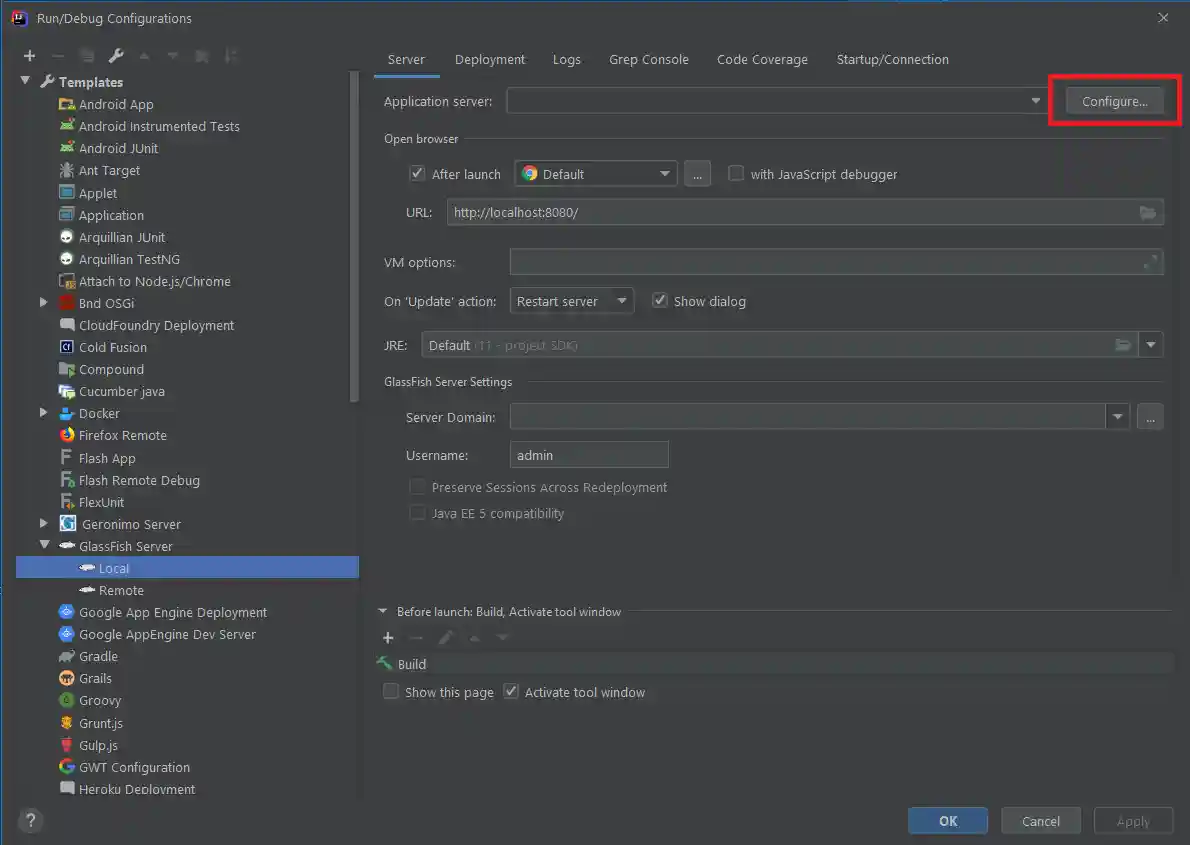 Edit GlassFish template