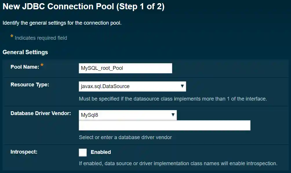 Payara - connection pool - step 1 of 2