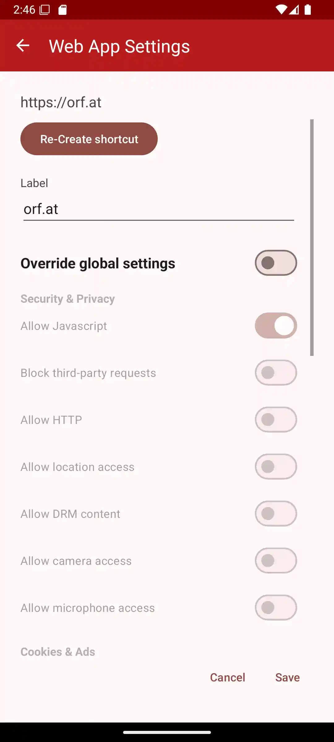 Available Web App Settings