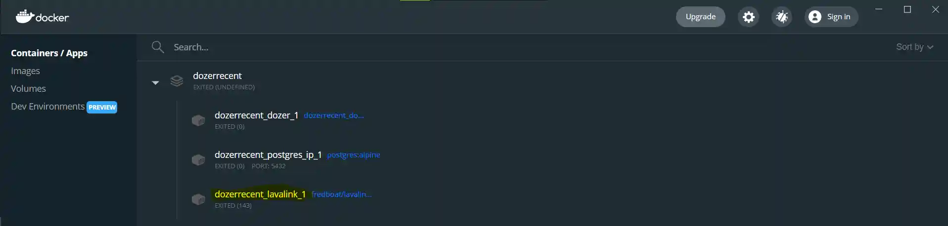 Finding the lavalink container name