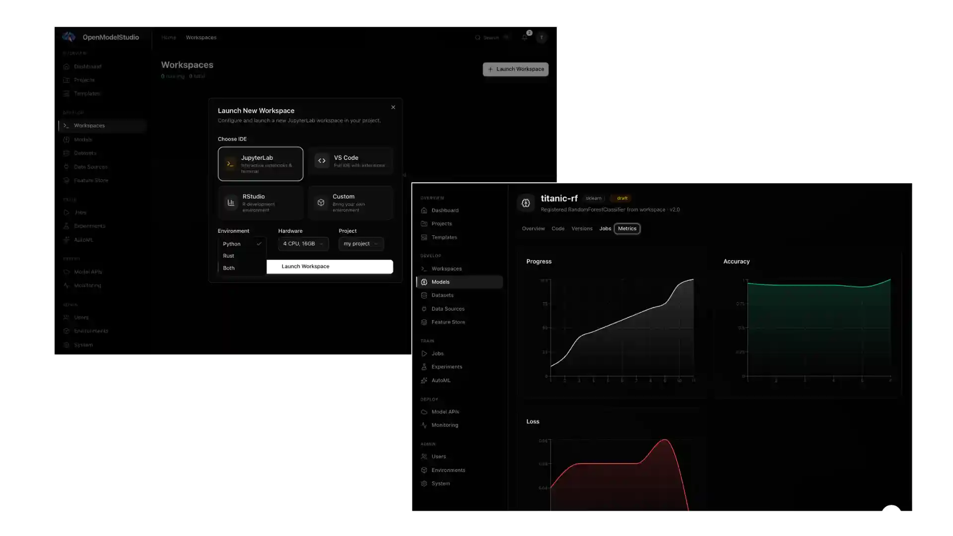 OpenModelStudio Workspaces and Model Metrics