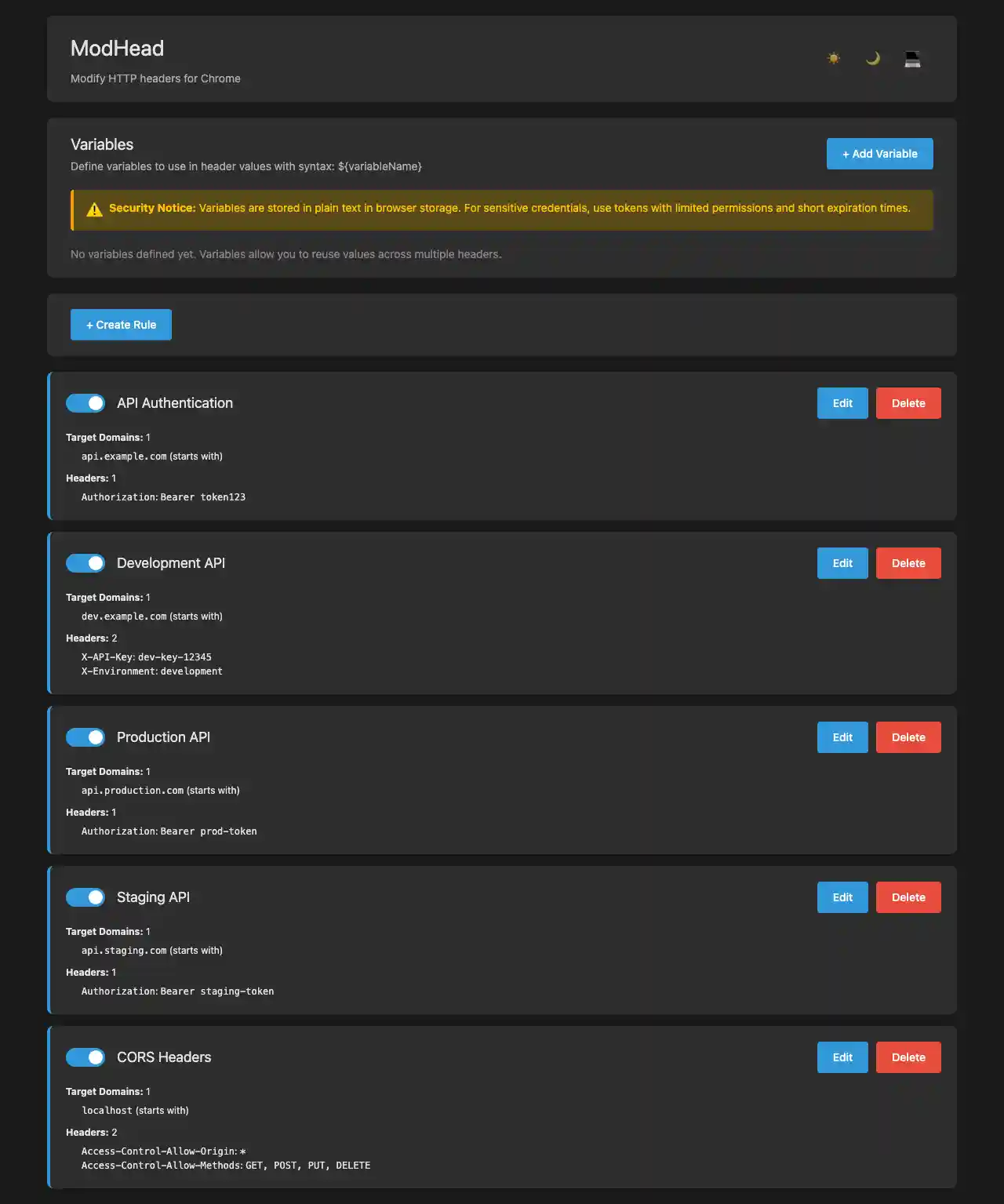 ModHead Options Page
