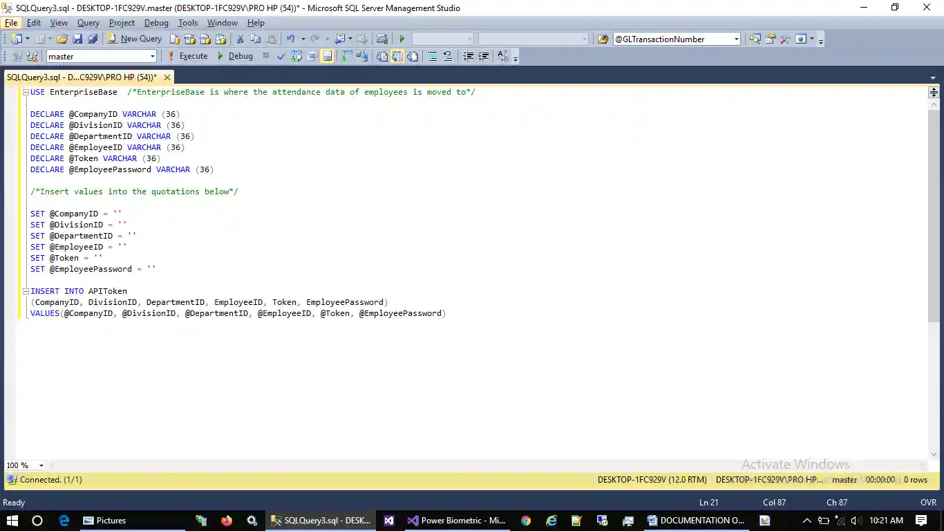 Add values to APIToken table