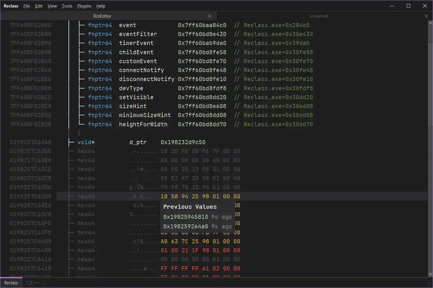Windows — VTable with value history popup