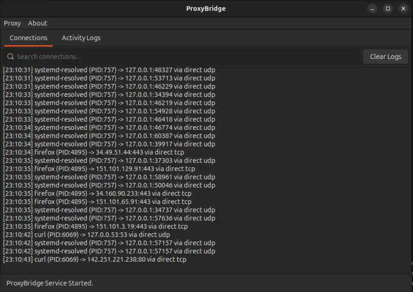 ProxyBridge Linux Main Interface