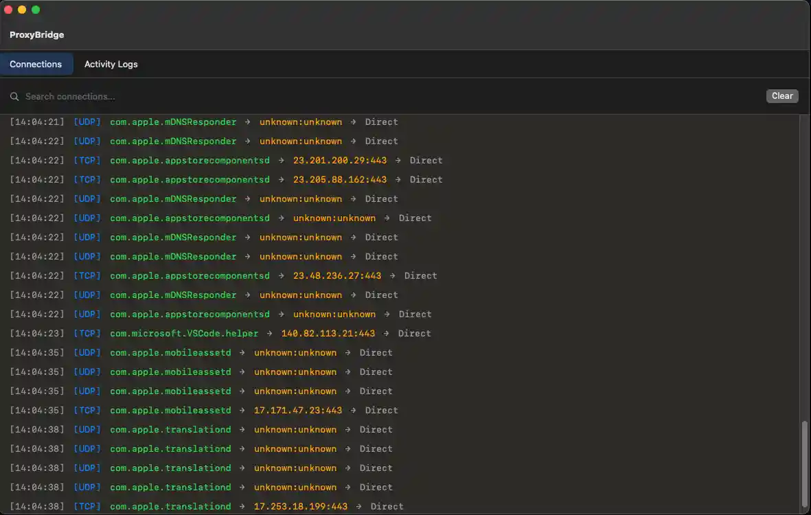 ProxyBridge macOS Main Interface