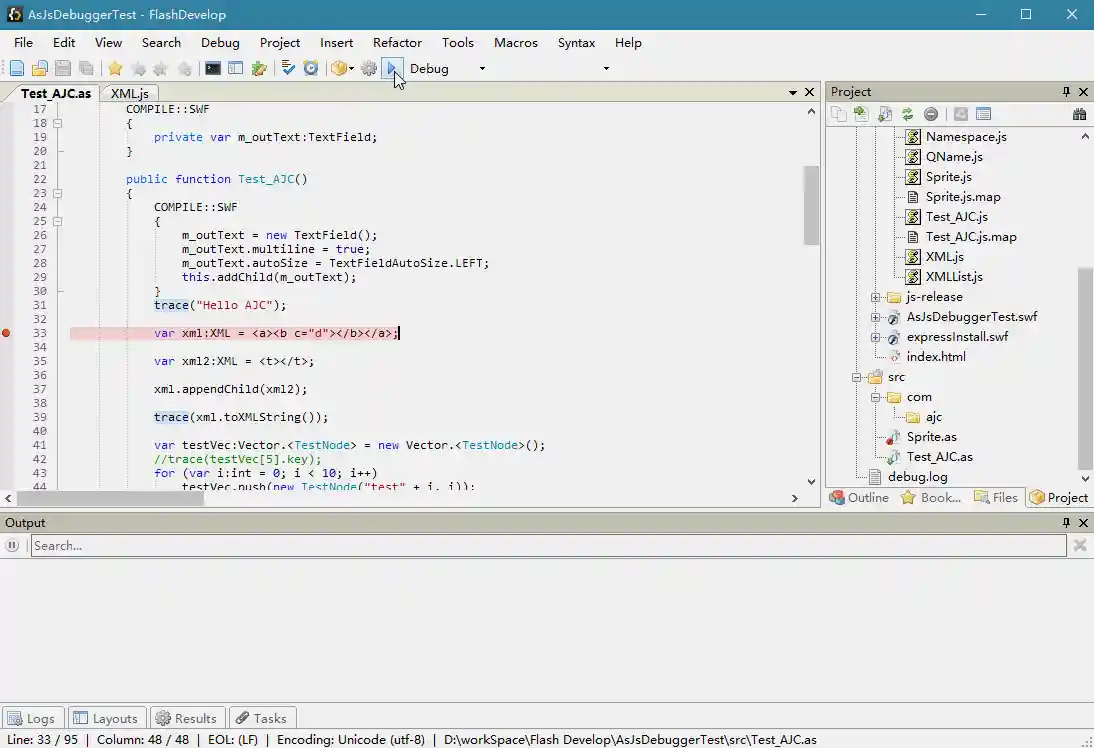 Debugging in Flash-Develop