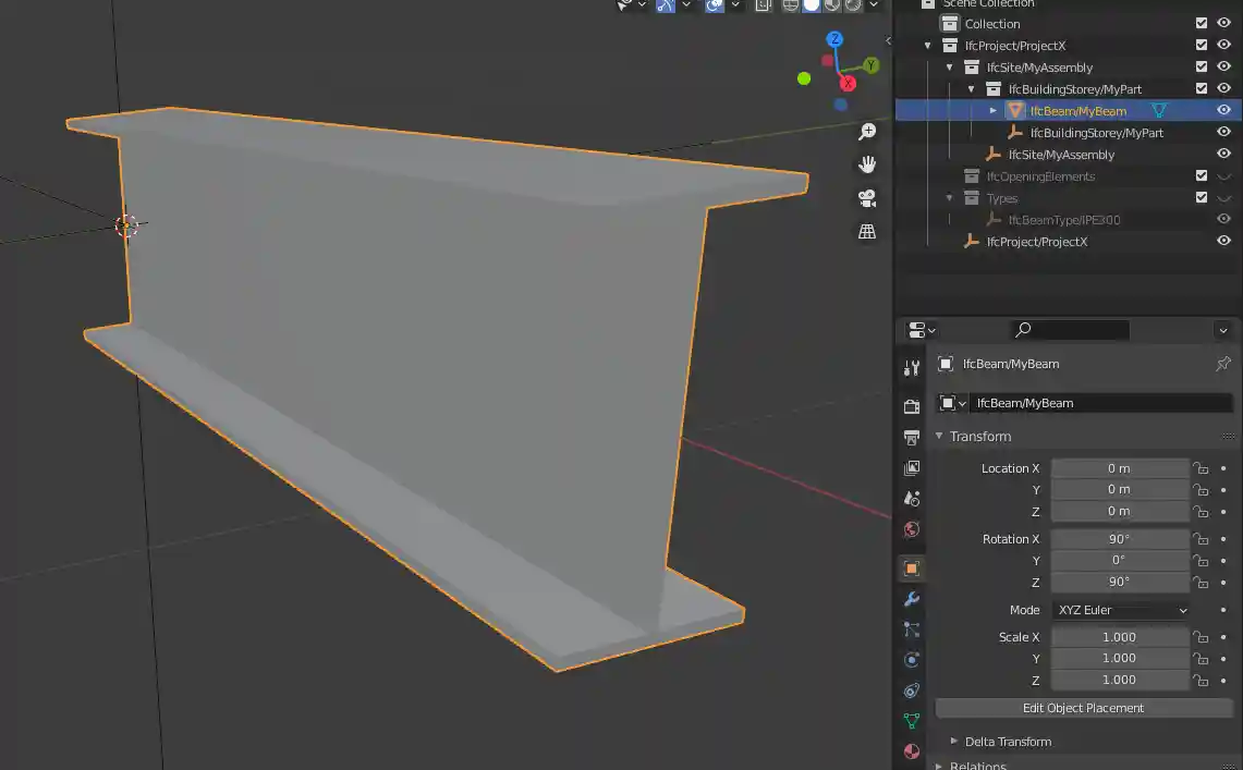 Beam Visualized in BlenderBIM