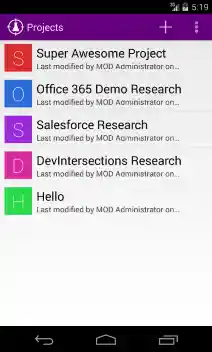 Research Tracker Android sample application main page