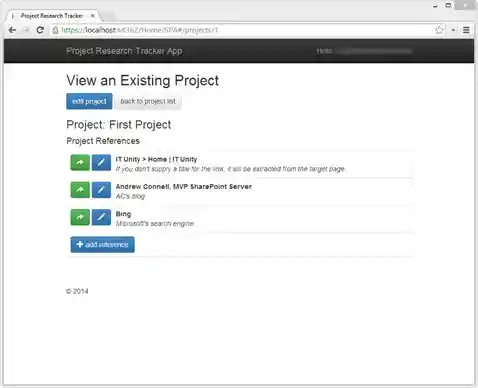 Research Tracker Single Page Application sample main page