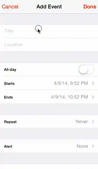 Screenshot of native Calendar Event Example