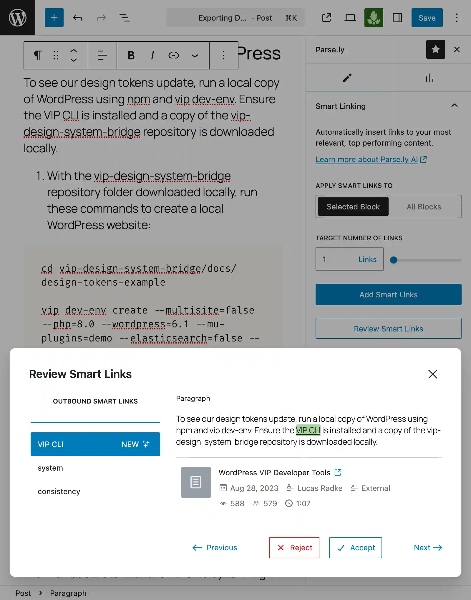 Parse.ly Editor Sidebar - Smart Linking