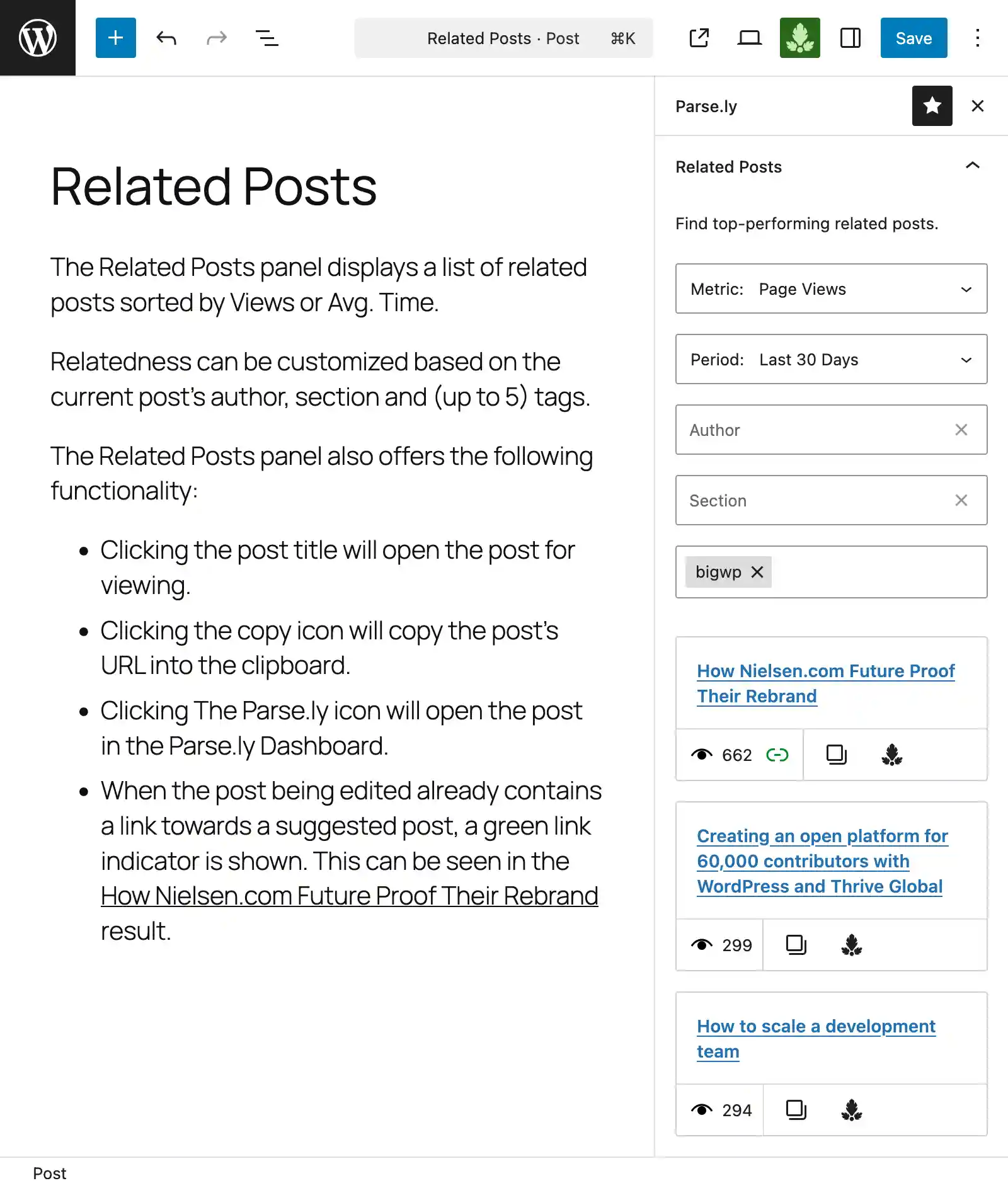 Parse.ly Editor Sidebar - Related Posts